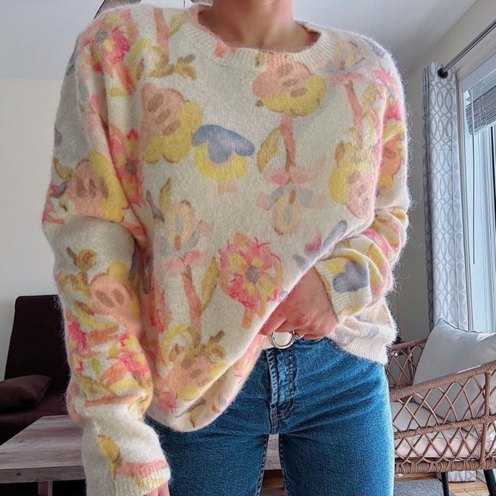 NWOT Betta Made In Italy alpaca wool - Mohair floral cottage boho sweater